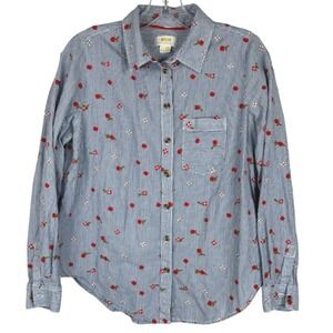 Anthropologie Maeve Agda Embroidered Striped Cotton Button Down Shirt Size‎ 8